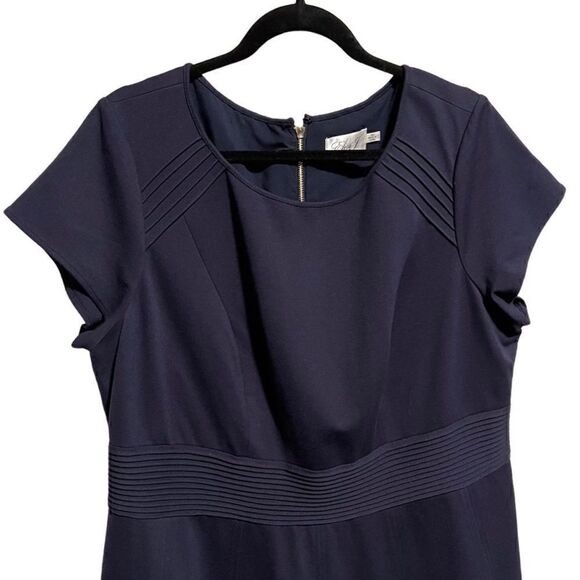 Eliza J- Women’s Navy Blue Fit Flare Stretch Short Sleeve Knee Length Dress, 16W - Picture 2 of 7